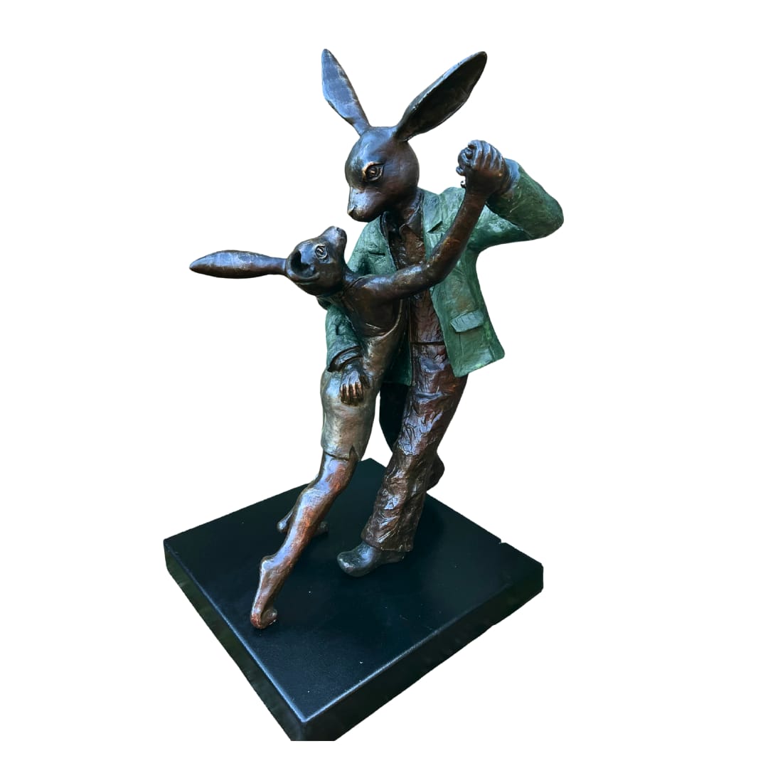 Rabbits Tango bronze sculpture by Carol Cauldwell