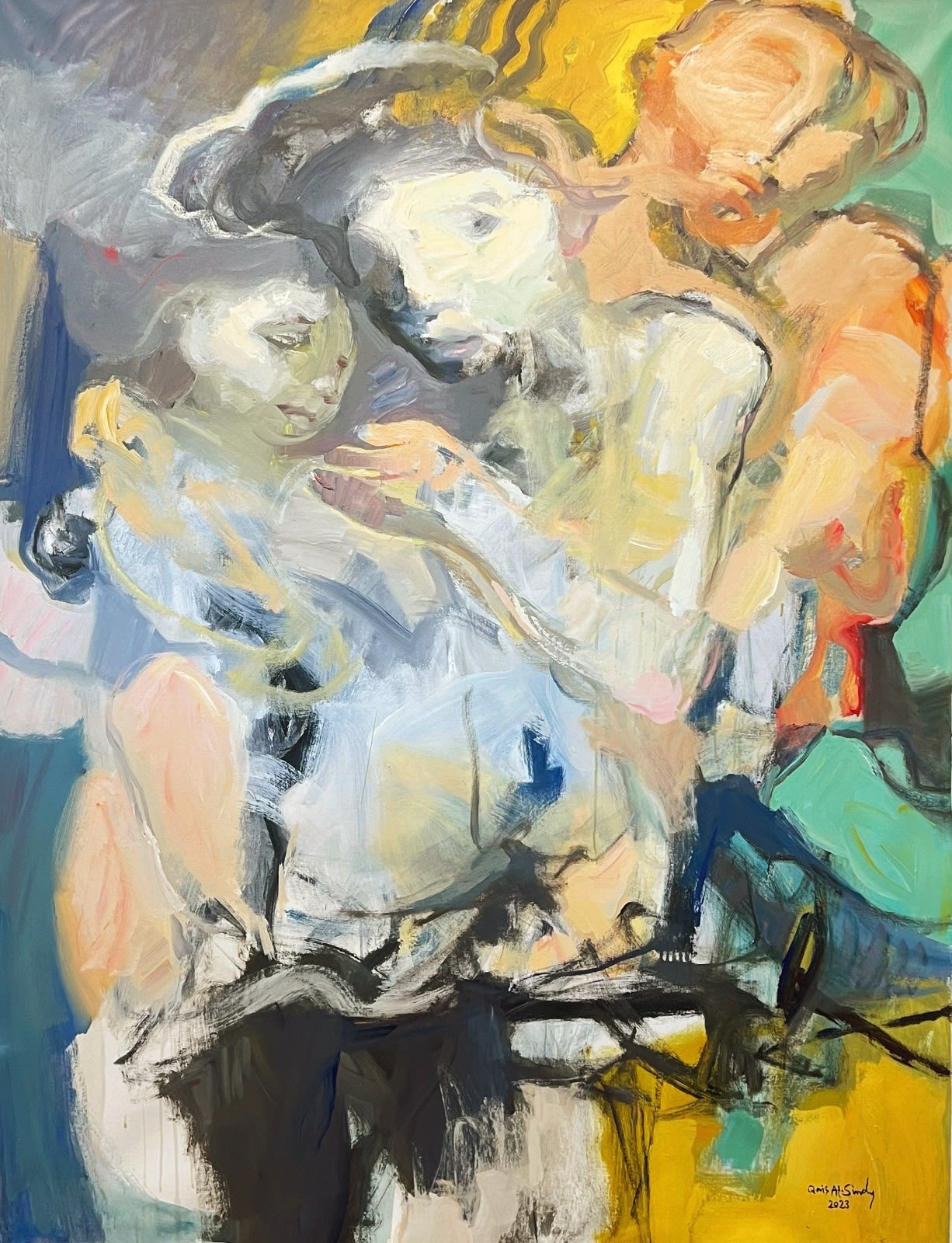 The Unity of the Family acrylic on canvas painting by Qais Al Sindy
