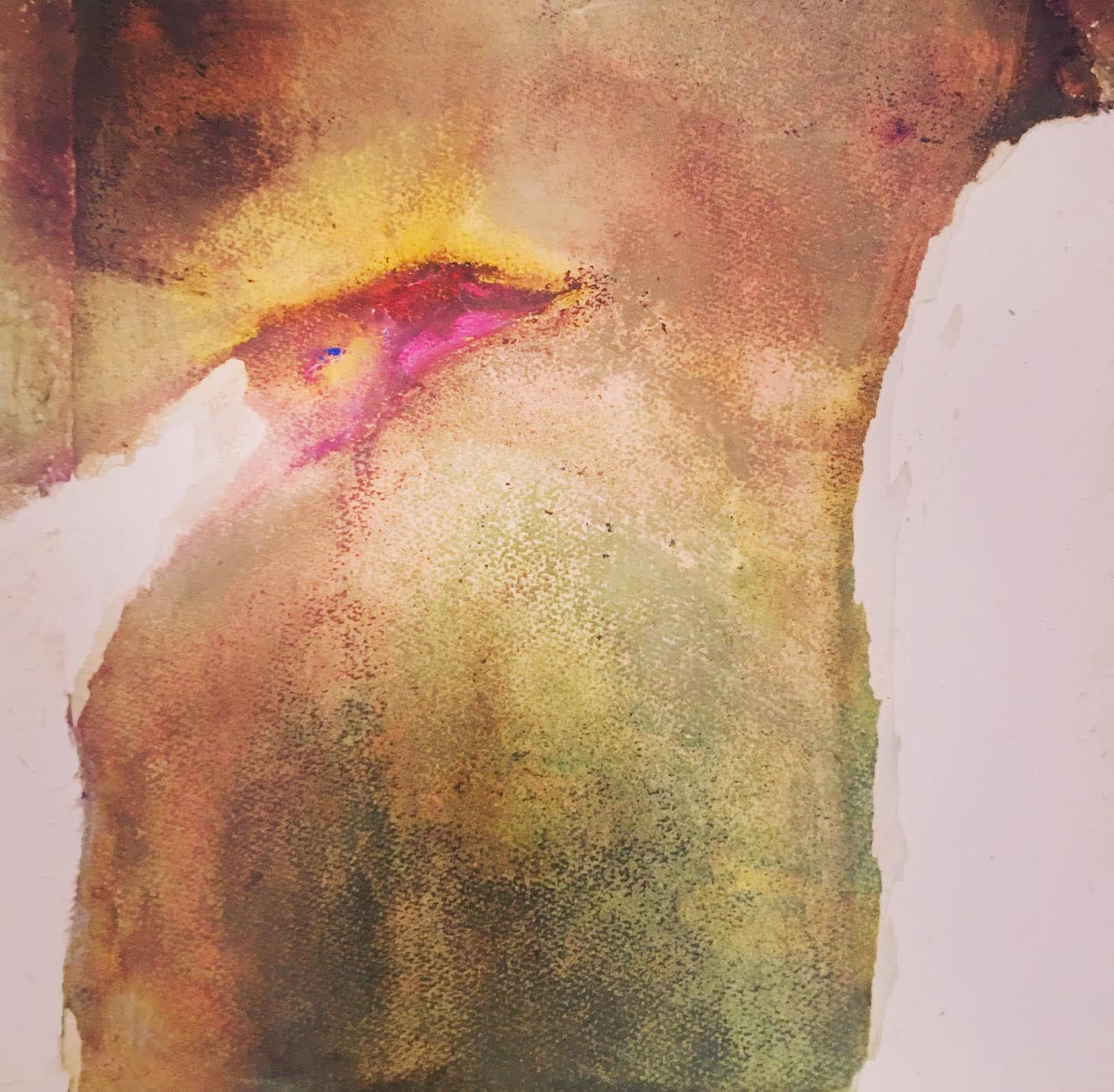 Leda with Swan I (orientation 1) Washed Henri Roché soft pastels on Arches Aquarelle mounted on stretched canvas  40 x 40 cm  2022