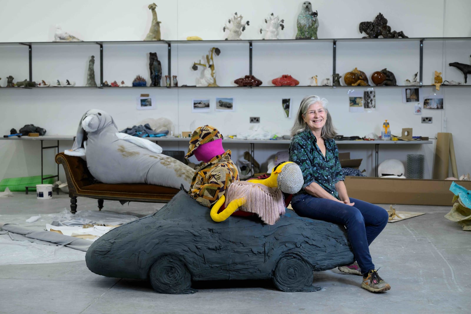 Laura Ford, Reclining Seal, sculptural installation (chaise longue and seal), 2025