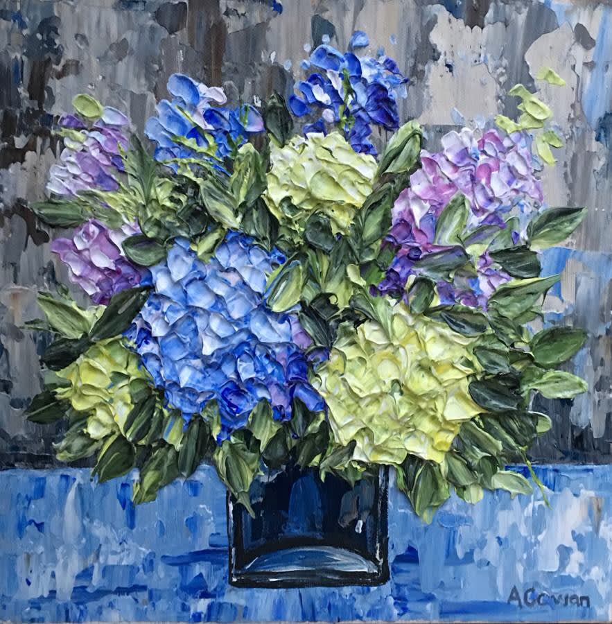 Alison Cowan, Hydrangeas in Blue Vase