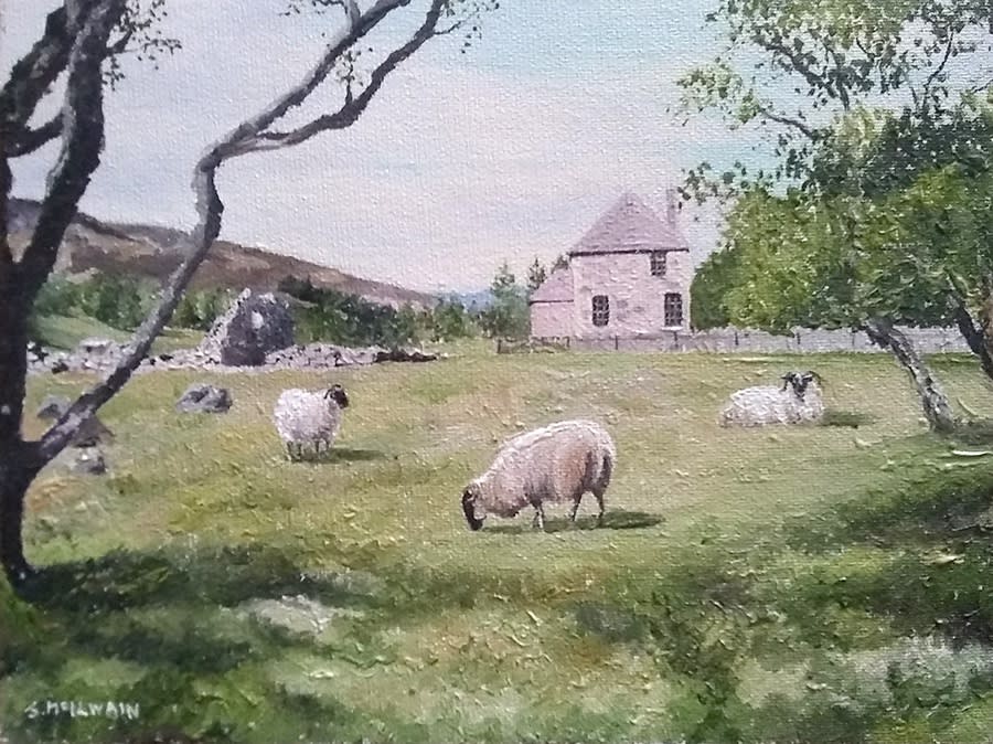 A Janice McIlwaine painting called Teapot Cottage, Glengairn