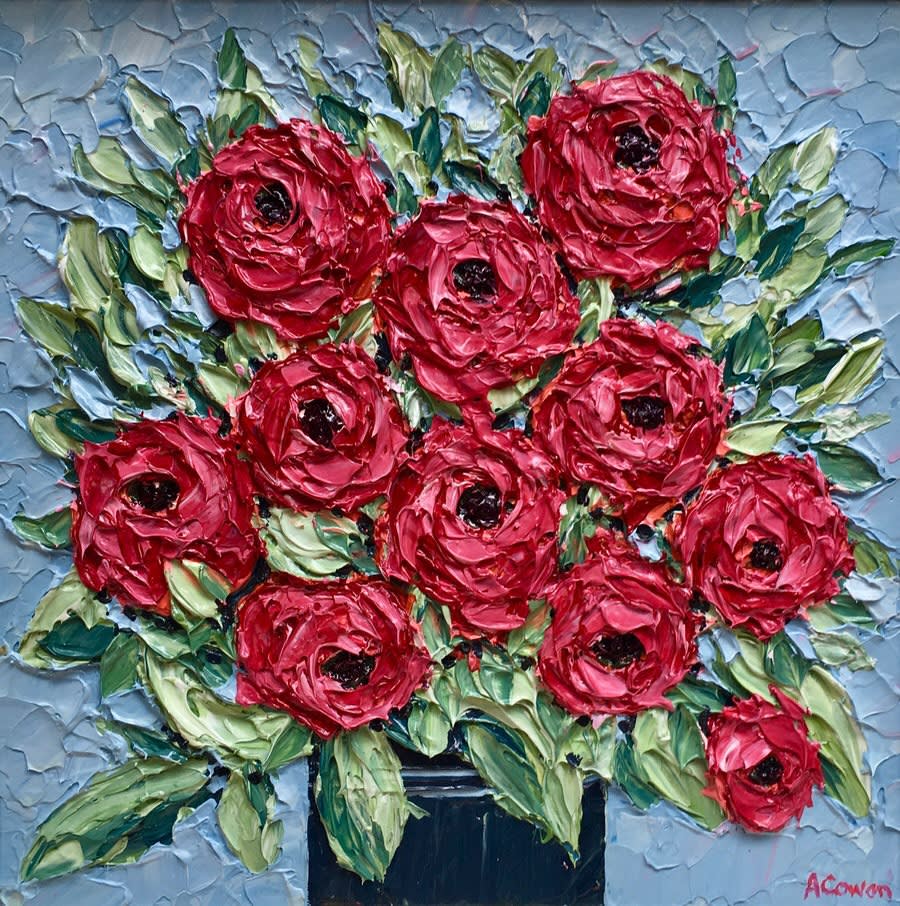 Acrylic on Canvas Painting by Alison Cowan of Red Rosie Bunch