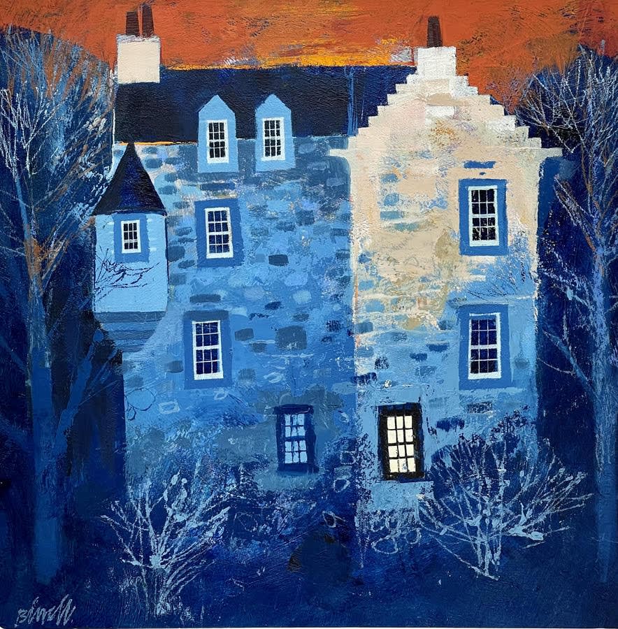 George Birrell oil on board painting - Sunset Castle