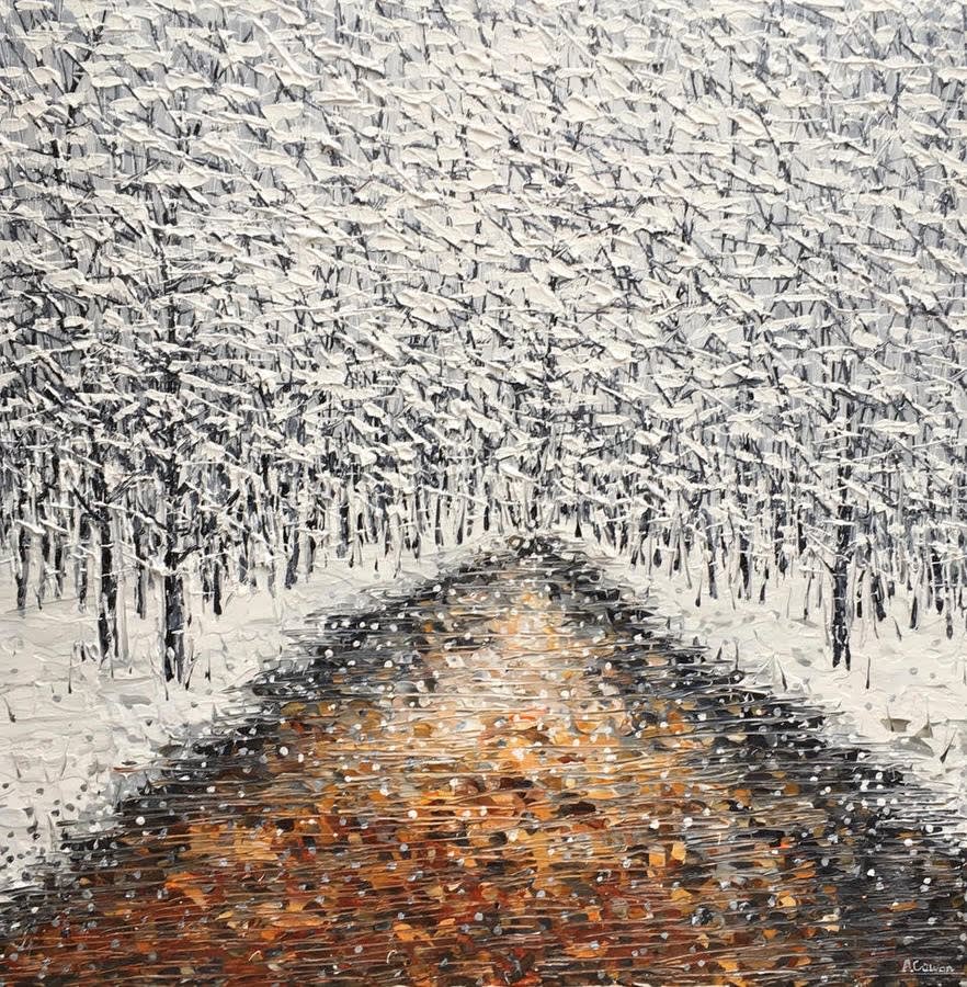 Alison Cowan, Frozen Leaves in Stream