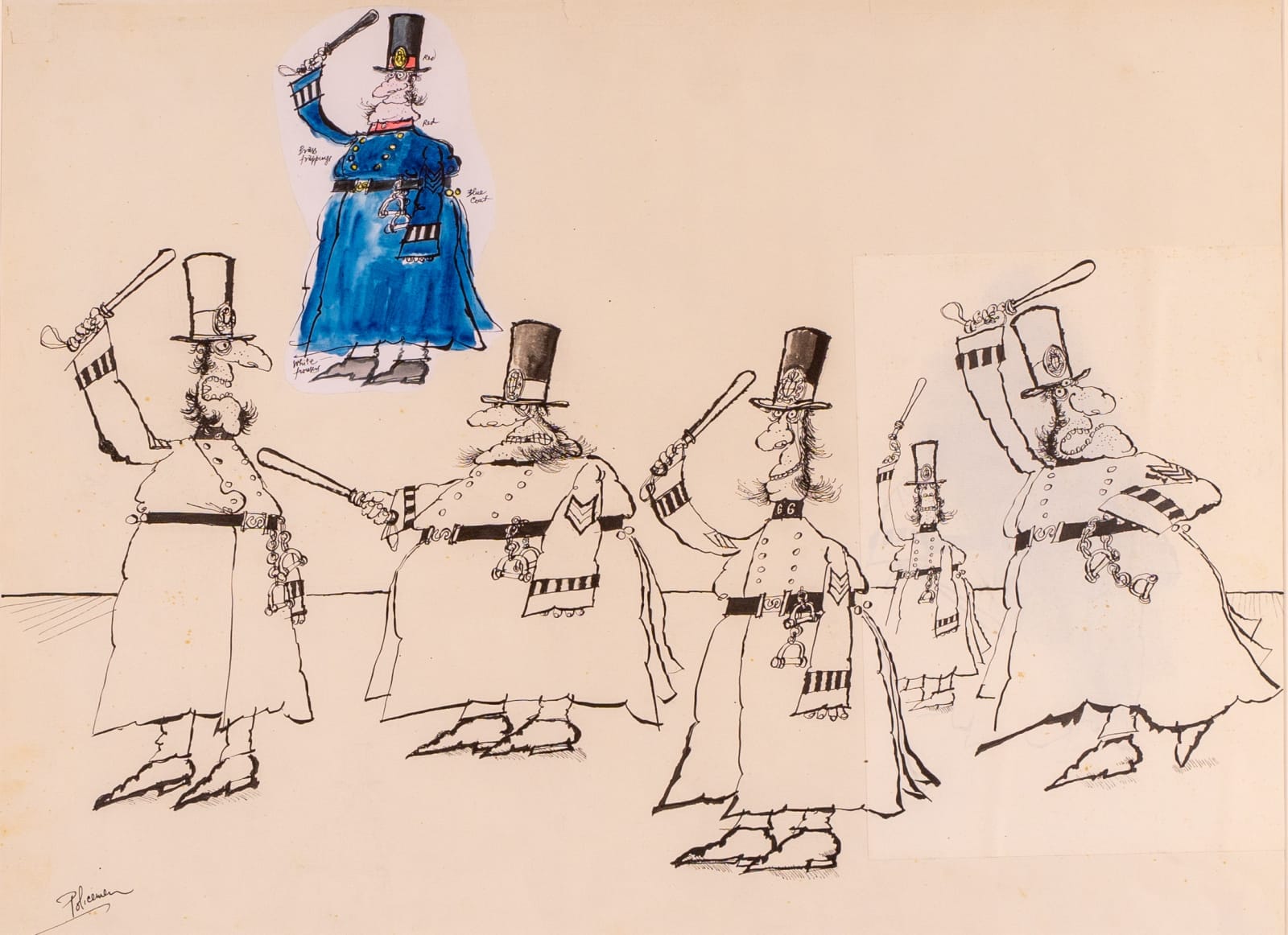 Ronald Searle, Policeman, produced for XX - Gilbert and Sullivan characters, 1974