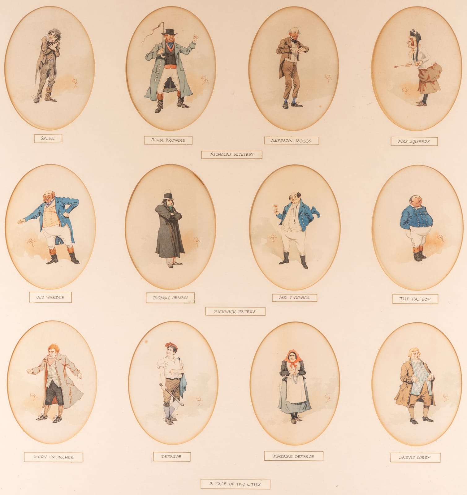 Joseph Clayton Clarke, 12 original illustrations of characters from Charles Dickens stories