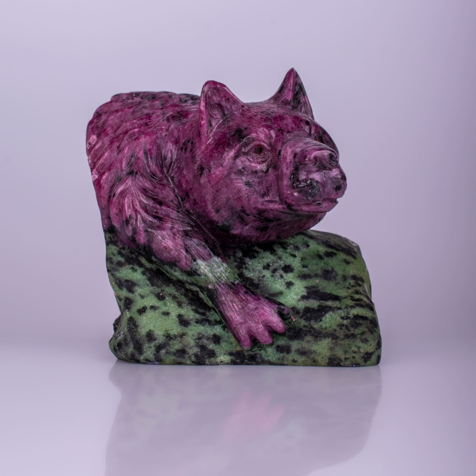 A Ruby-in-Zoisite Carving of a Wolf