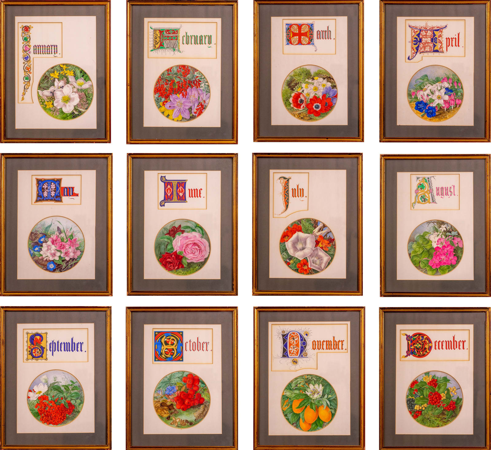 C.S. Beckett, The Months of the Year illustrated in floral still lifes