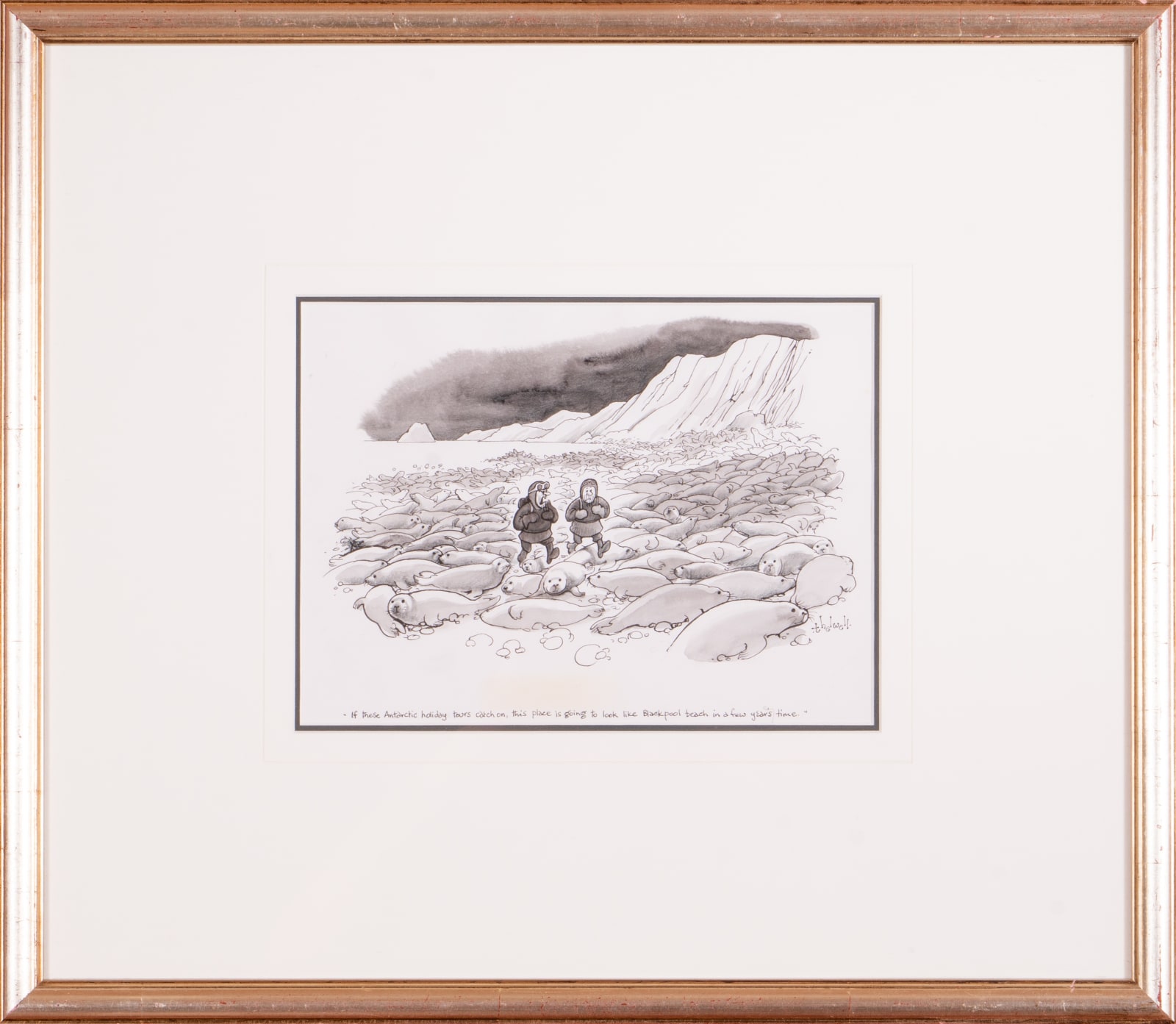 Norman Thelwell, 'If these Antartic holiday tours catch on, this place is going to look like Blackpool beach in a few year's time' and 'Blast the dawn chorus'