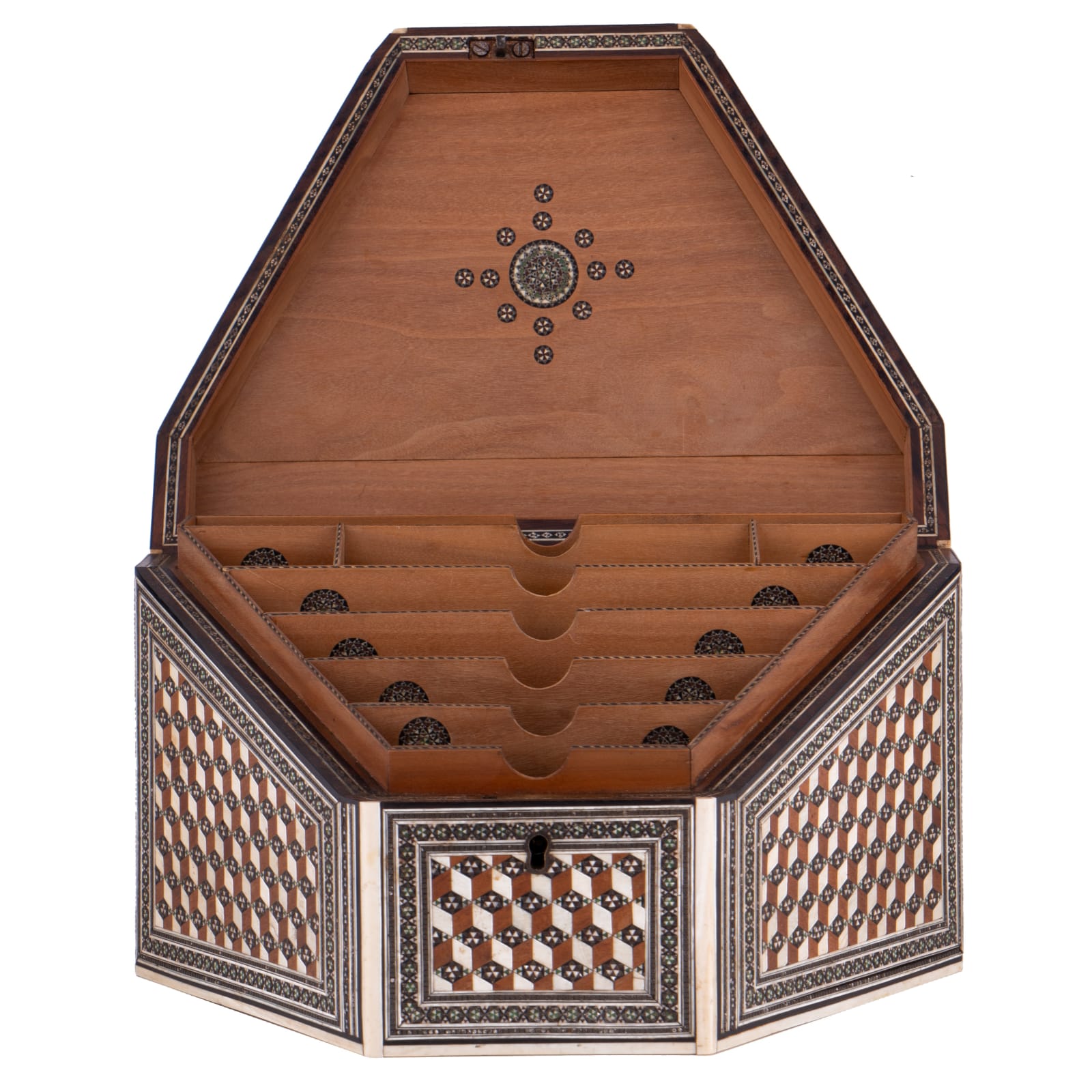 A Damascus inlaid stationery box, late 19th/early 20th century