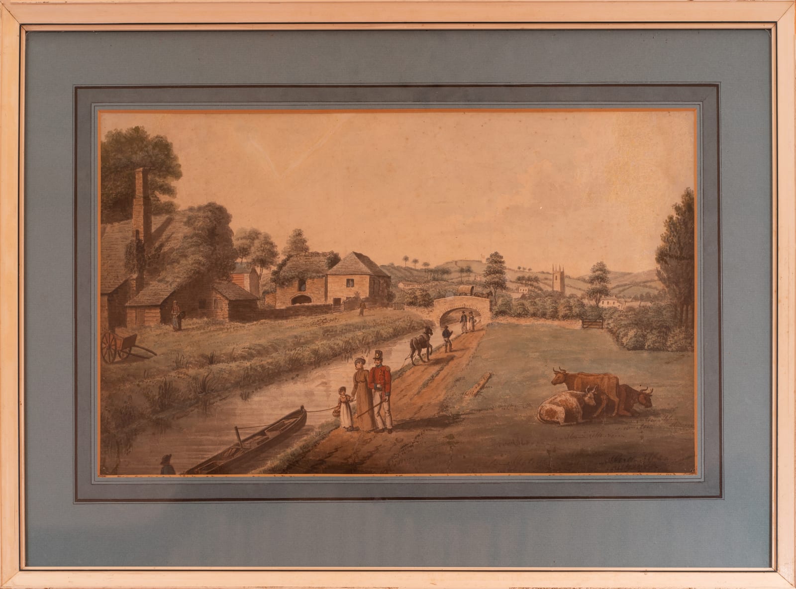 Irish School, Canal Towpath with Figures and Cattle, late 18th-early 19th century