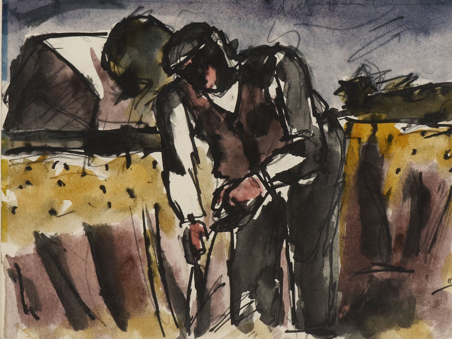 Josef Herman (1911-2000) Peasant n.d. Watercolour, pen and ink on paper 18.2 x 22.5 cm Ben Uri Collection © Josef Herman estate To see and discover more about this artist click here