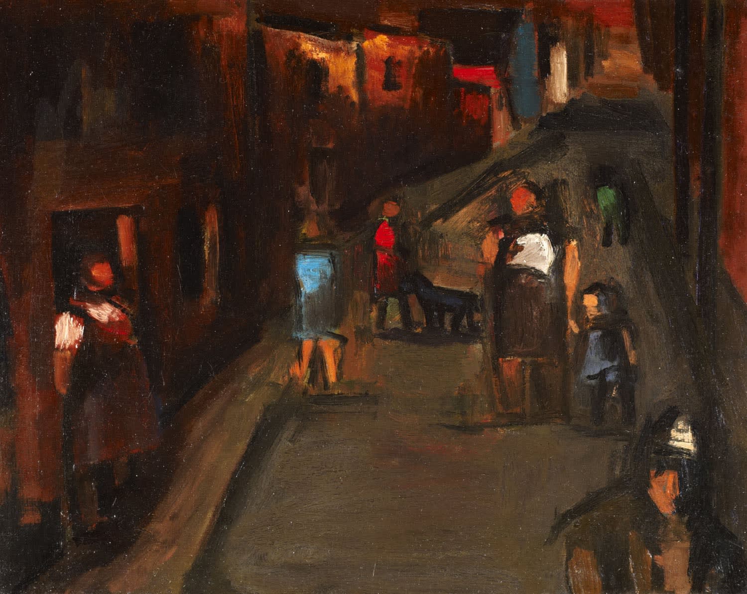 Josef Herman (1911-2000) Street Scene, Ystradgynlais 1945 Oil on canvas 42 x 50.9 cm Ben Uri Collection © Josef Herman estate To see and discover more about this artist click here