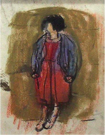 Joan Eardley (1921-1963) Girl in a Red Dress n.d. Pastel on paper 16 x 12 cm Cyril Gerber Fine Art, Glasgow To see and discover more about this artist click here