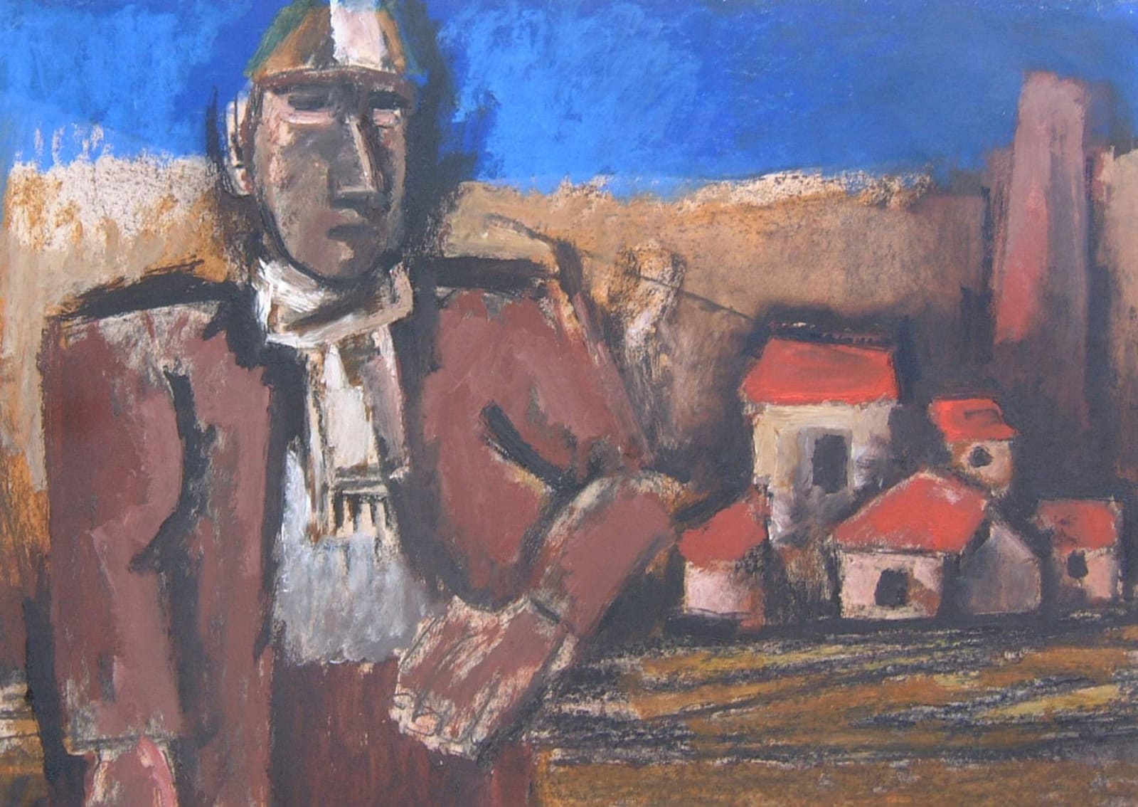 Josef Herman (1911-2000) Miner in Landscape 1952 Mixed media 56 x 74 cm Boundary Gallery To see and discover more about this artist click here