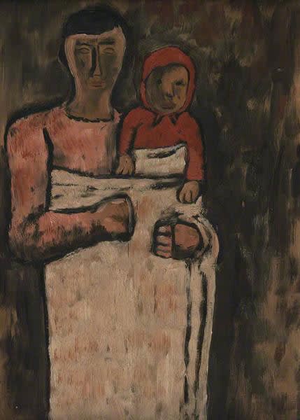 Josef Herman (1911-2000) Mother and Child 1945-47 Oil on board 33 x 41.3 cm Llyfrgell Genedlaethol Cymru / The National Library of Wales, Aberystwyth To see and discover more about this artist click here