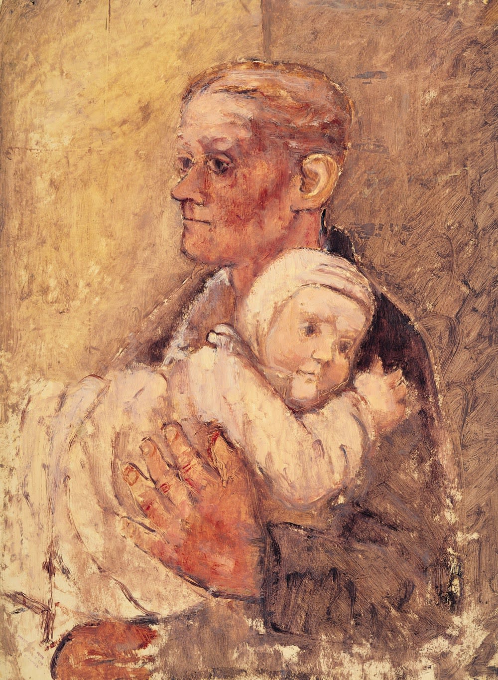 Eva Frankfurther (1930-1959) Woman holding Baby in White Cap c.1951-58 Oil on paper 76 x 55 cm Private Collection To see and discover more about this artist click here