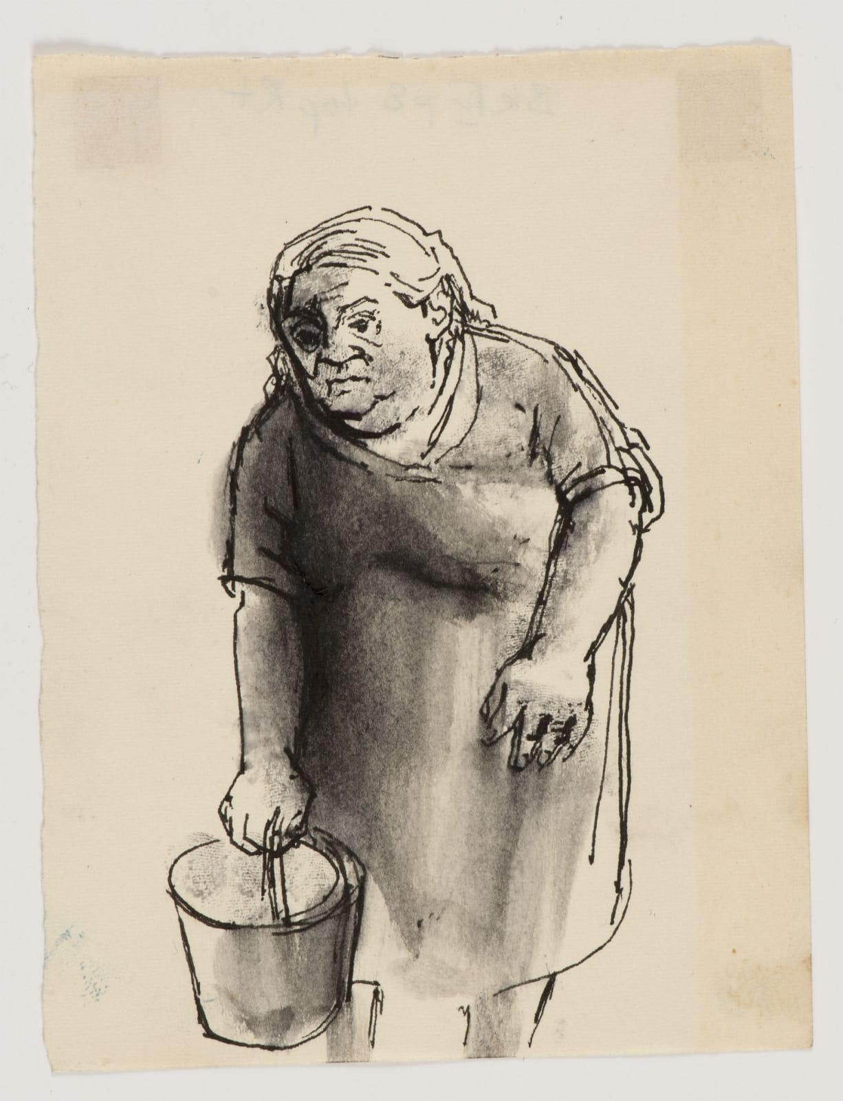 Eva Frankfurther (1930-1959) Woman Cleaner (Series of 8 Sketches from 'Whitechapel Diary') c.1951-58 Pen and ink and wash and charcoal on paper 13.1 x 10 cm Private Collection To see and discover more about this artist click here
