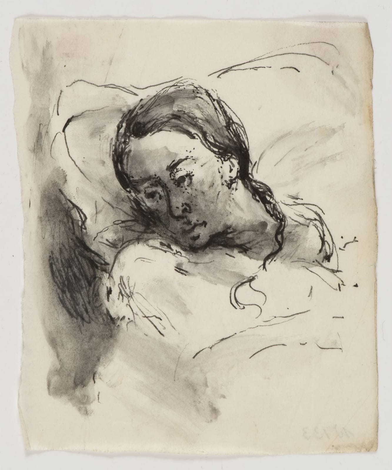 Eva Frankfurther (1930-1959) Woman in Hospital (Series of 8 Sketches from 'Whitechapel Diary') n.d. Pen and ink and wash and charcoal on paper 12 x 10 cm Private Collection To see and discover more about this artist click here