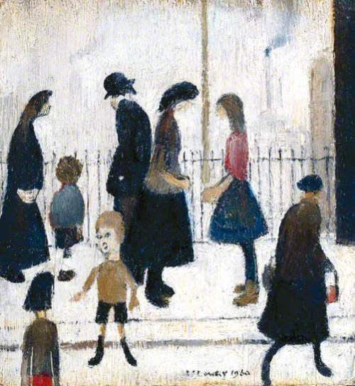 L.S. Lowry (1887-1976) Figures in a Street 1960 Oil on board 21.7 x 20.2 cm Royal Academy of Arts, London To see and discover more about this artist click here