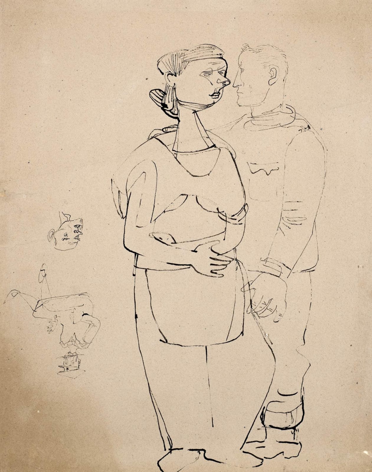Jankel Adler (1895-1949) Self Portrait with Head by Ludwig Meidner c.1943-45 Pen and ink on paper 51.5 x 40.5 cm Private Collection To see and discover more about this artist click here