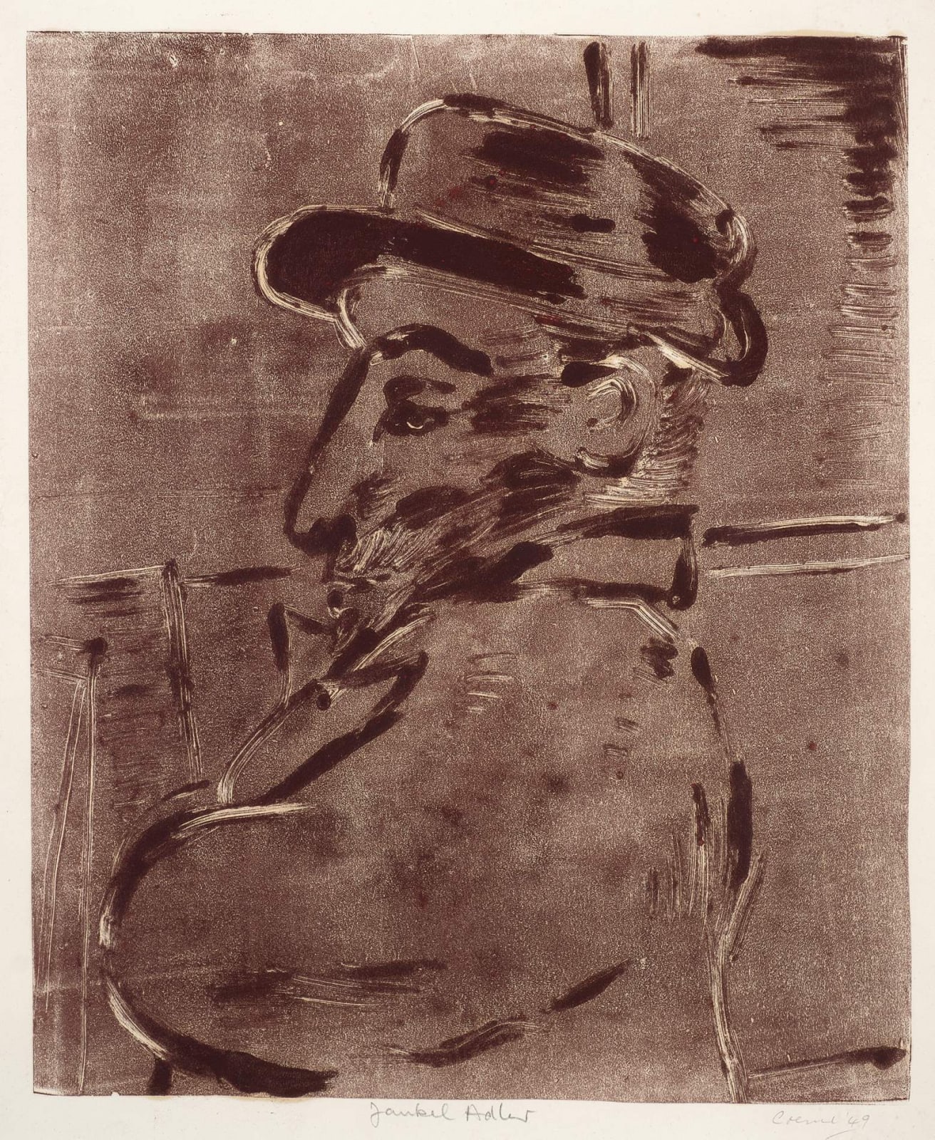 Benjamin Creme (1922–2016) Jankel Adler (from memory) 1949 Monotype on paper 42 x 31 cm Private Collection, courtesy of England & Co, London To see and discover more about this artist click here