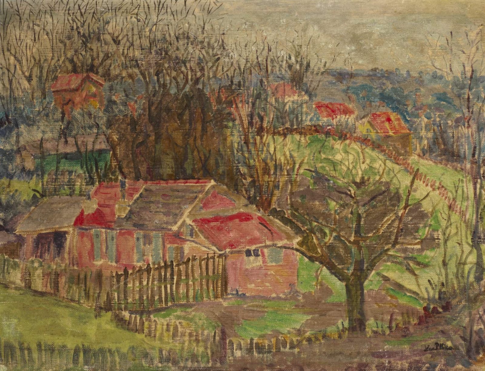 Lena Pillico (1884-1947) Cottages in the Country 1932 Oil on canvas 57 x 71 cm Ben Uri Collection © Lena Pillico estate To see and discover more about this artist click here