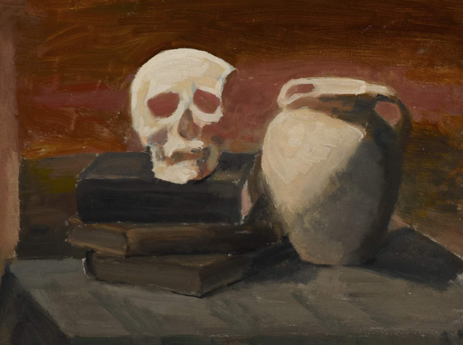 Josef Karpf (1900-1993) Still Life with Skull n.d. Oil on board 37 x 50 cm Ben Uri Collection © Josef Karpf estate To see and discover more about this artist click here