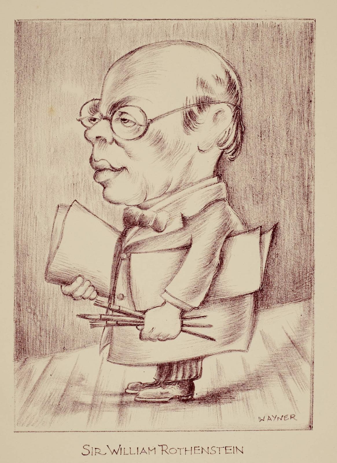Mark Wayner (1888-1980) Sir William Rothenstein (Celebrities in Caricature Portfolio) c.1940 Stone lithograph on paper 35.5 x 24 cm Ben Uri Collection © Mark Wayner estate To see and discover more about this artist click here