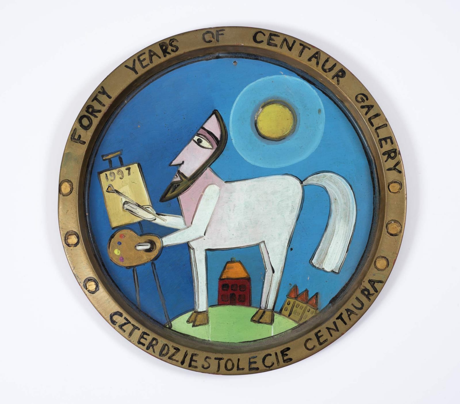 Andrzej Kuhn (1929-2014) Centaur Gallery Roundel n.d. Painted metal Diameter: 30 cm Private Collection