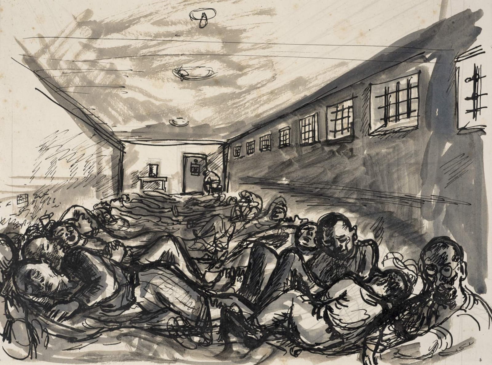 Adam Kossowski (1905-1986) Polish prisoners of war in Kharkov Prison 1939 1943 Pencil on paper 30 x 40 cm Private Collection