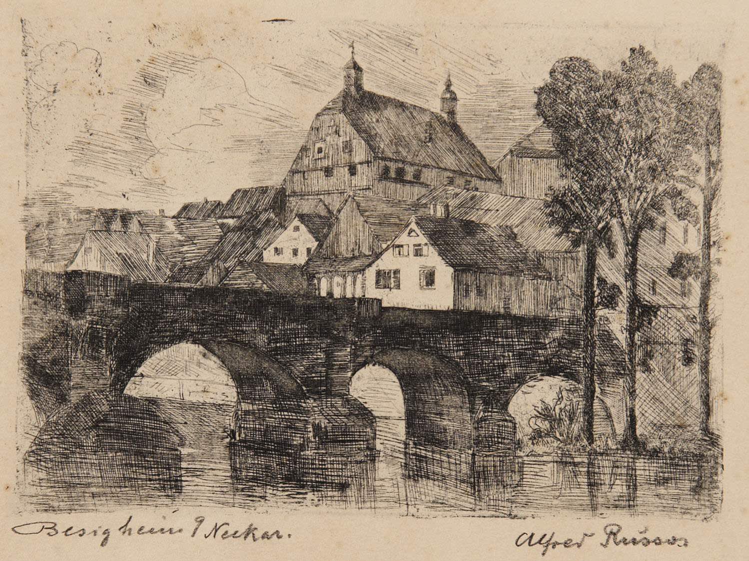 Alfred Russo (1868-1959) Besingheim Neckar n.d. Etching on paper 9.5 x 15 cm Ben Uri Collection © Alfred Russo estate To see and discover more about this artist click here