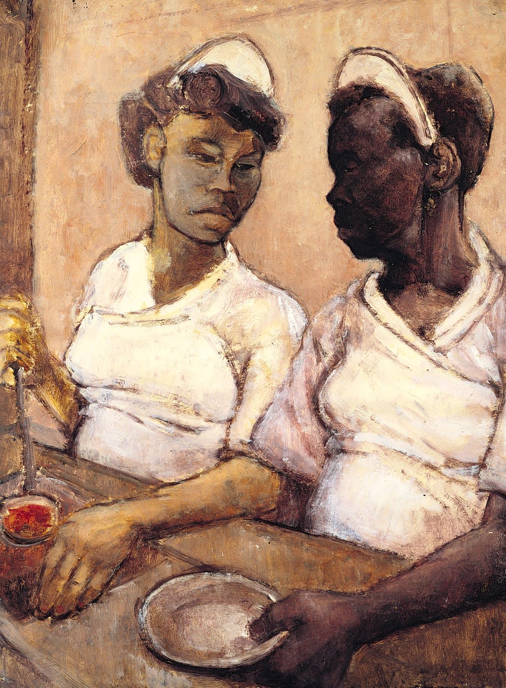 Eva Frankfurther (1930-1959) West Indian Waitresses c.1955 Oil on paper 76 x 55 cm Ben Uri Collection To see and discover more about this artist click here