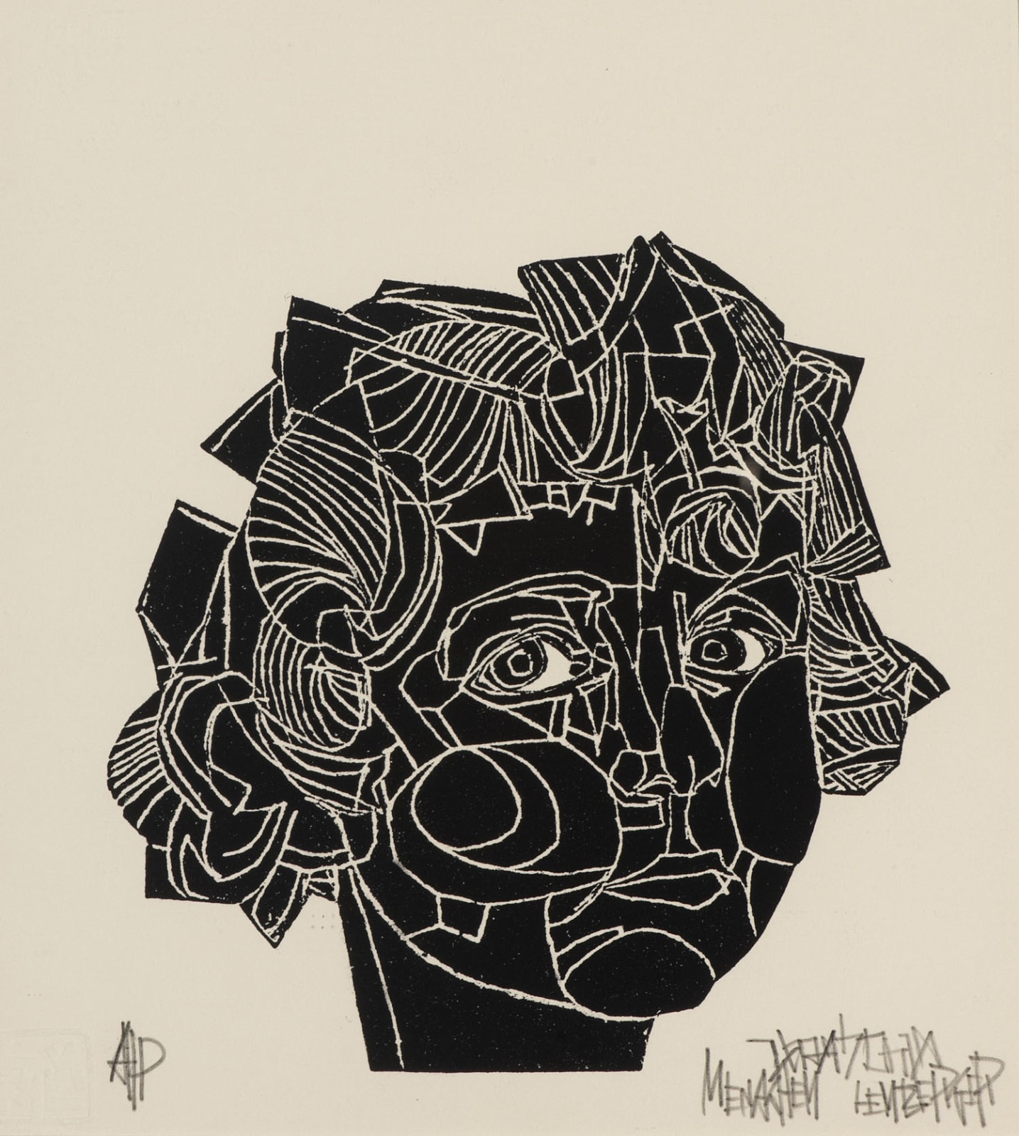 Menachem Lemberger (1938-1992) Head n.d. Woodcut on paper 26 x 23 cm Ben Uri Collection © Menachem Lemberger estate To see and discover more about this artist click here