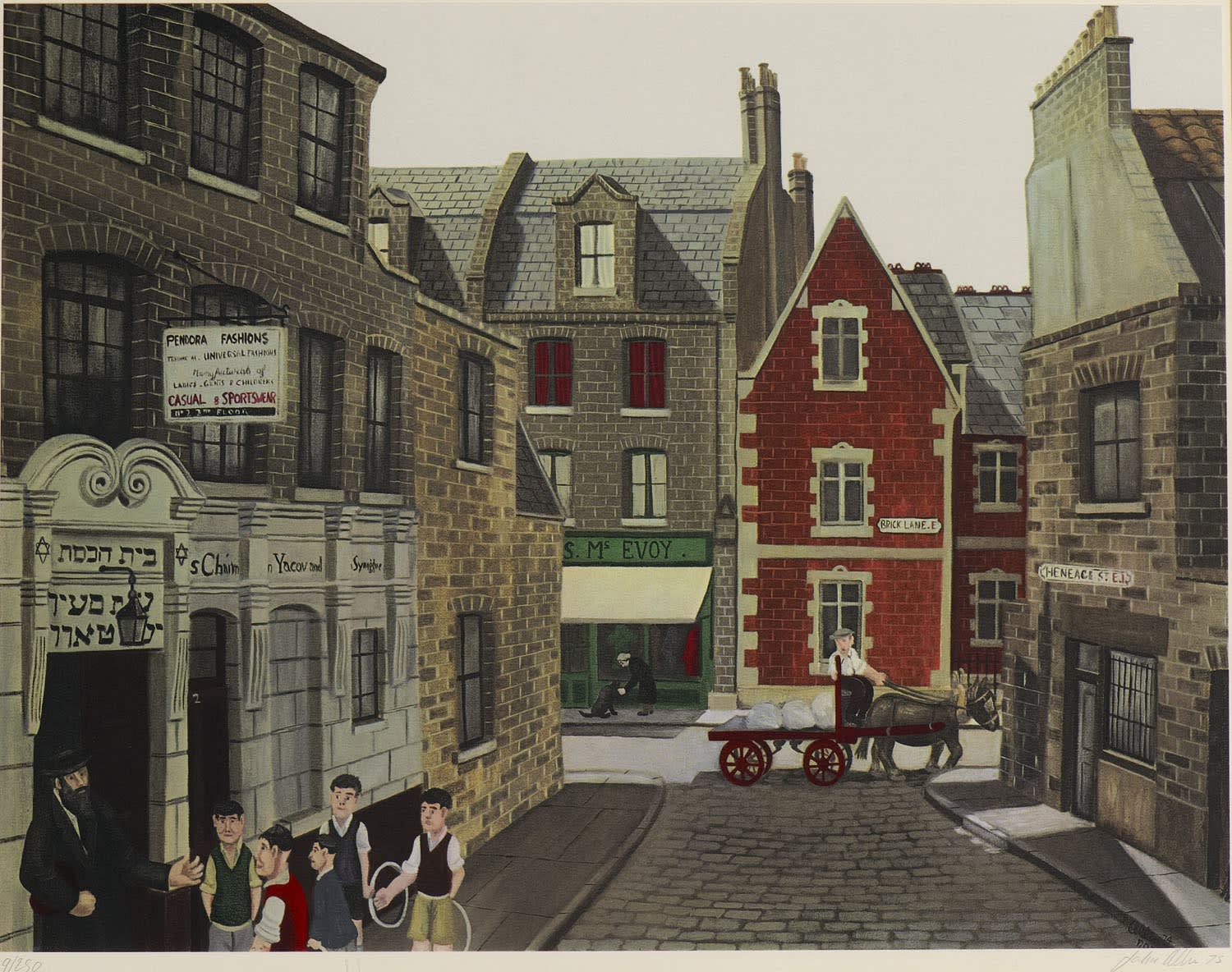 John Allin (1934-1991) Brick Lane and Heneage Street 1974-75 Print on paper 46.2 x 49 cm Ben Uri Collection © John Allin estate To see and discover more about this artist click here