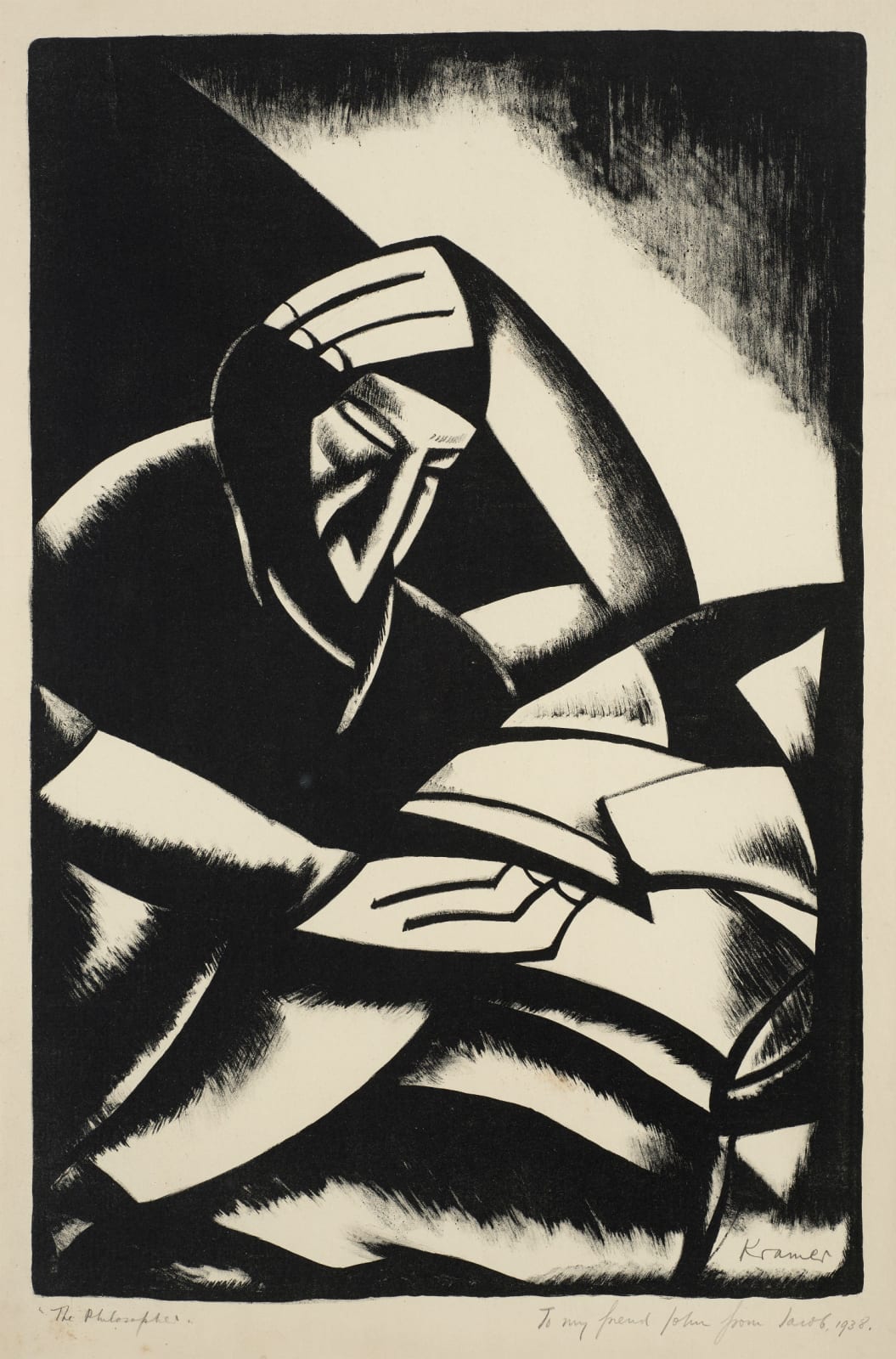 Jacob Kramer (1892-1962) The Philosopher 1922 Lithograph on woven paper 50.3 x 33 cm Ben Uri Collection © The William Roberts Society, London