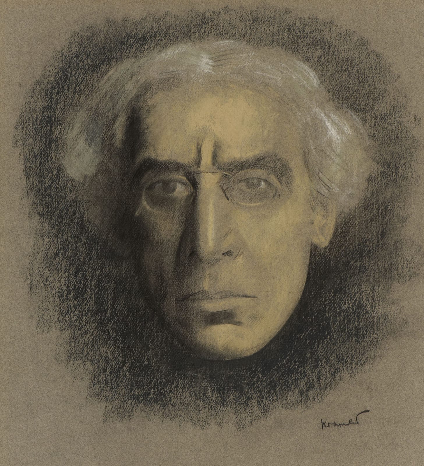 Jacob Kramer (1892-1962) Portrait of Israel Zangwill 1925 Charcoal and white chalk on paper 47 x 43 cm Ben Uri Collection © The William Roberts Society, London