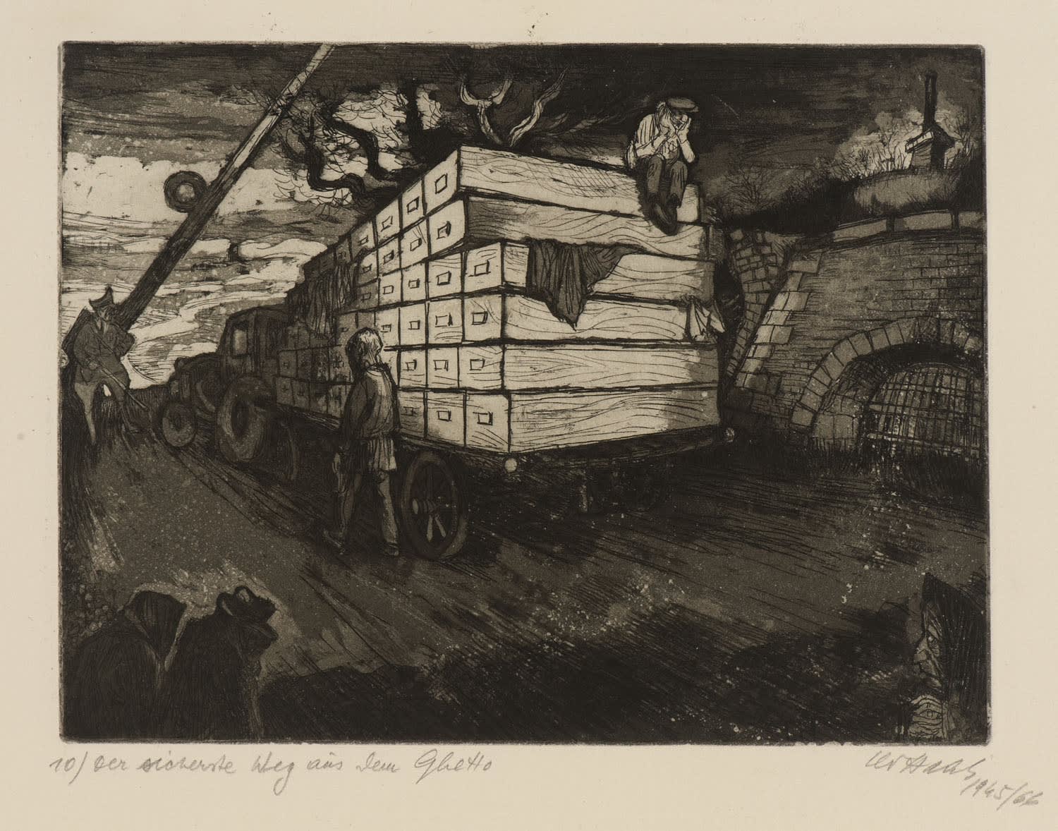 Leo Haas (1901-1983) Jew Ghetto (Terezín-Theresienstadt series) 1945-66 Drypoint and aquatint on paper 21 x 28 cm Ben Uri Collection © Leo Haas estate To see and discover more about this artist click here