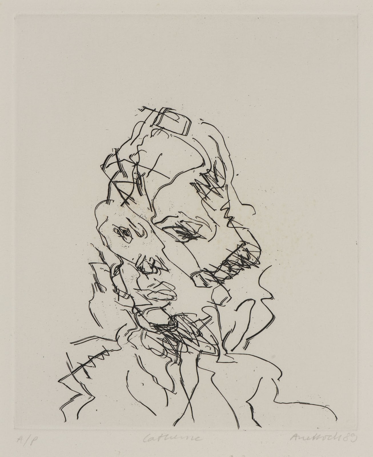 Frank Auerbach (1931-) Catherine (part of seven portraits) 1989 Etching, printed on Somerset white paper, artist's proof outside the published edition of 50 20 x 16.5 cm Ben Uri Collection © Frank Auerbach, courtesy Marlborough Fine Art To see and discover more about this artist click here