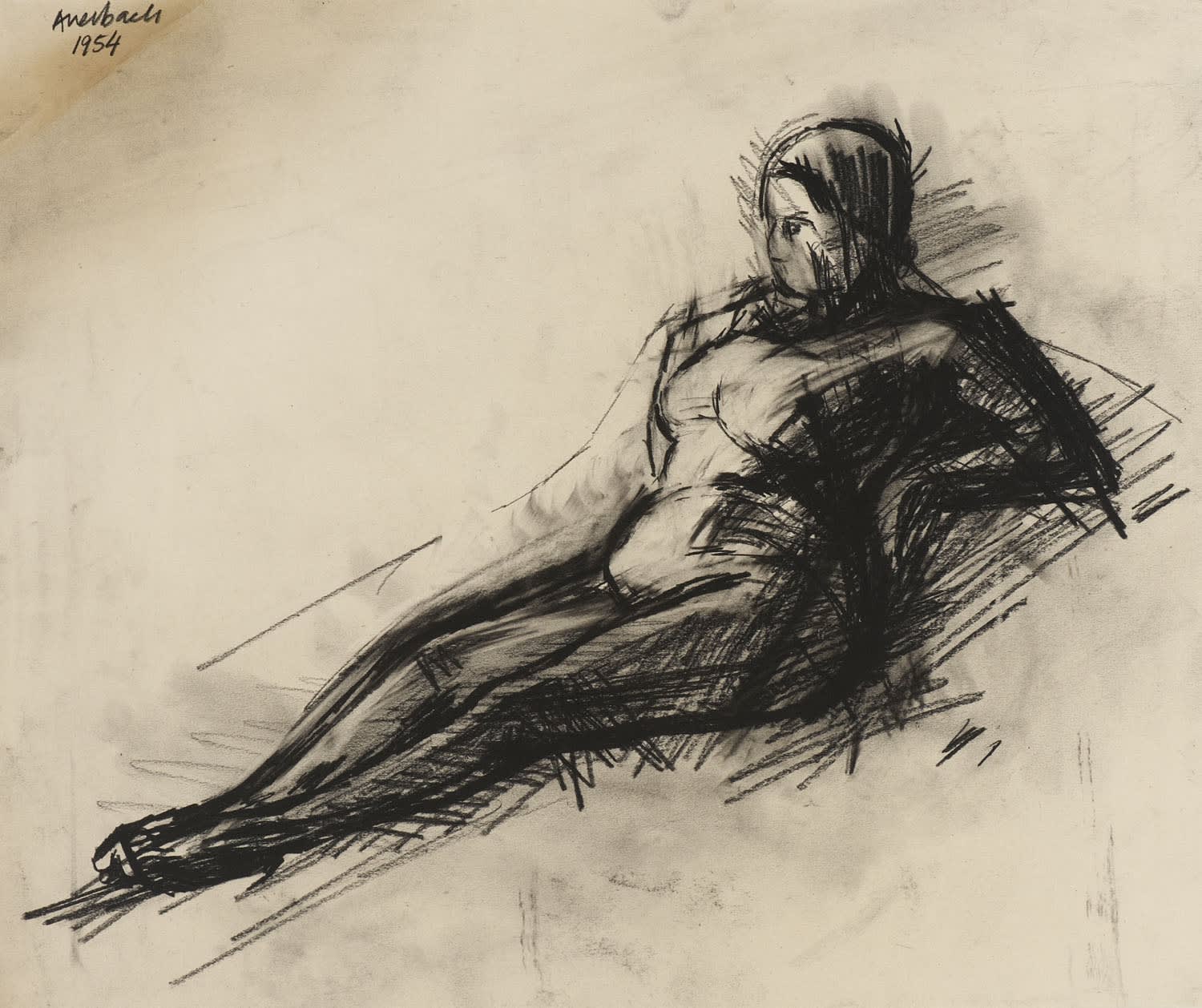 Frank Auerbach (1931-) Nude 1954 Charcoal on paper 45.5 x 54.5 cm Ben Uri Collection © Frank Auerbach, courtesy Marlborough Fine Art To see and discover more about this artist click here