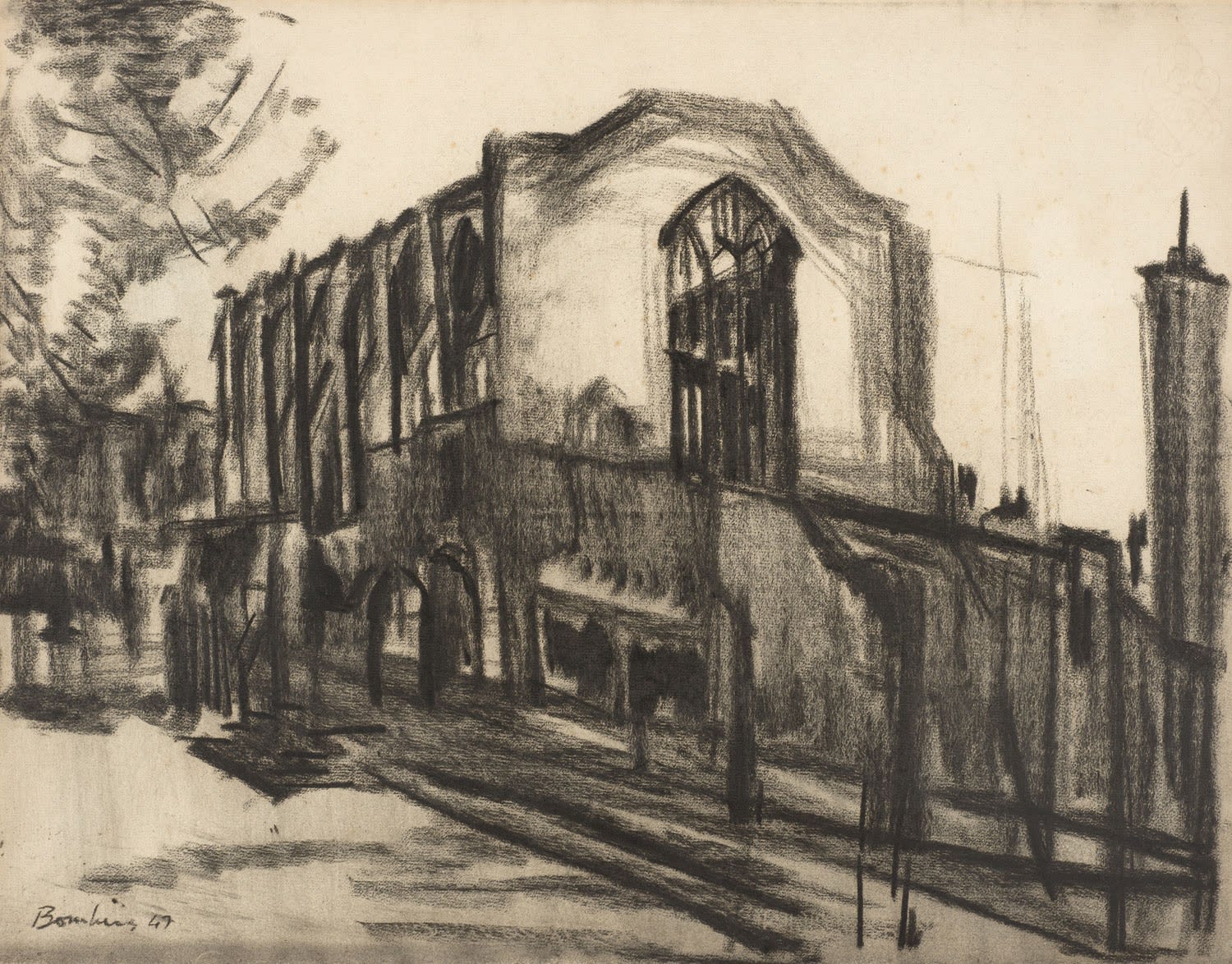 David Bomberg (1890-1957) Benchers Hall, Inner Temple 1947 Charcoal on paper 47 x 60 cm Ben Uri Collection © David Bomberg estate To see and discover more about this artist click here