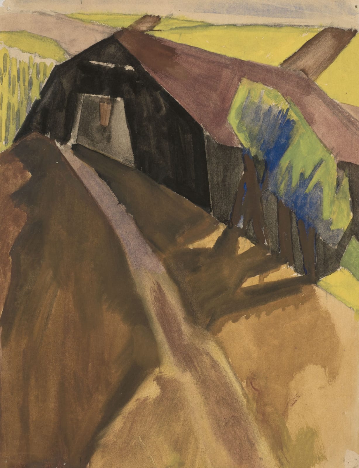 David Bomberg (1890-1957) Canal Bank, France 1920 Gouache 34.5 x 26.5 cm Ben Uri Collection, on loan from Nadine van Dyk (the artist's grandaughter) To see and discover more about this artist click here