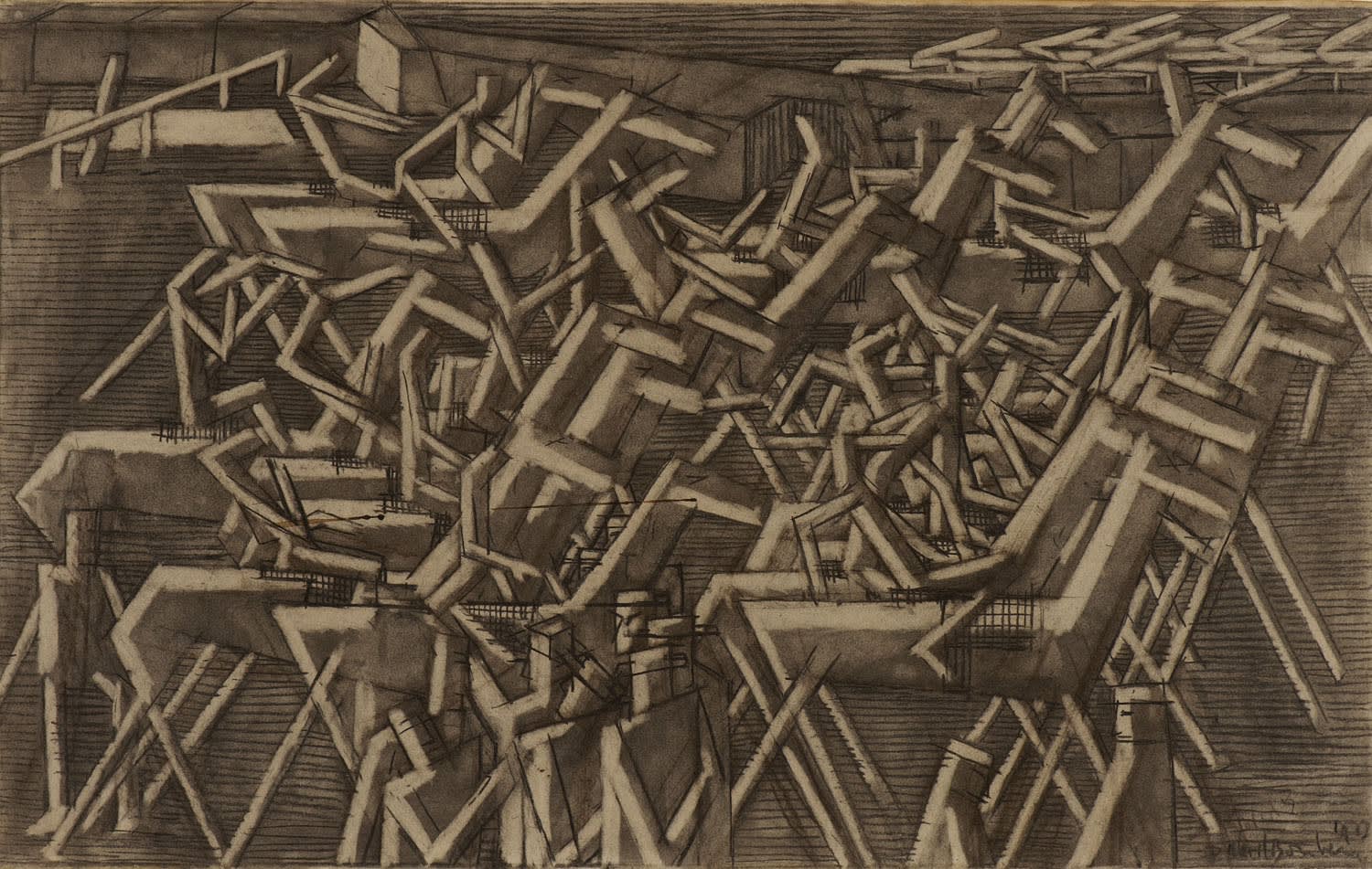 David Bomberg (1890-1957) Racehorses 1913 Black chalk and wash on paper 41.5 x 66.2 cm Ben Uri Collection © David Bomberg estate To see and discover more about this artist click here