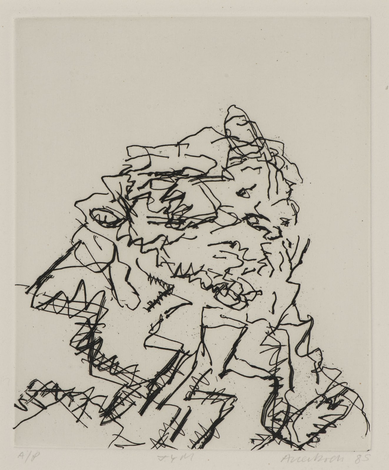 Frank Auerbach (1931-) J.Y.M (part of seven portraits) 1989 Etching, printed on Somerset white paper, artist's proof outside the published edition of 50 20 x 16.5 cm Ben Uri Collection © Frank Auerbach, courtesy Marlborough Fine Art To see and discover more about this artist click here