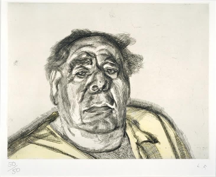 Lucian Freud (1922–2011) Lord Goodman in his Yellow Pyjamas 1987 Etching 48.3 x 55 cm Private Collection To see and discover more about this artist click here