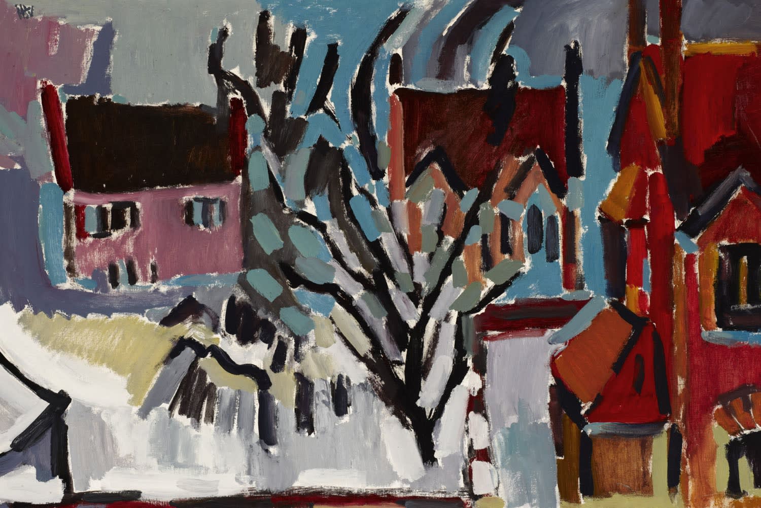 Harry Weinberger (1924-2009) In Winter, Manchester n.d. Acrylic on canvas 60 x 90 cm Ben Uri Collection © Harry Weinberger estate To see and discover more about this artist click here