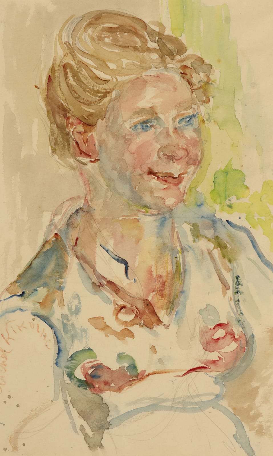 Michel Kikoine (1892-1968) Israeli Girl n.d. Watercolour and pencil on paper 41 x 25 cm Ben Uri Collection © Michel Kikoine estate To see and discover more about this artist click here