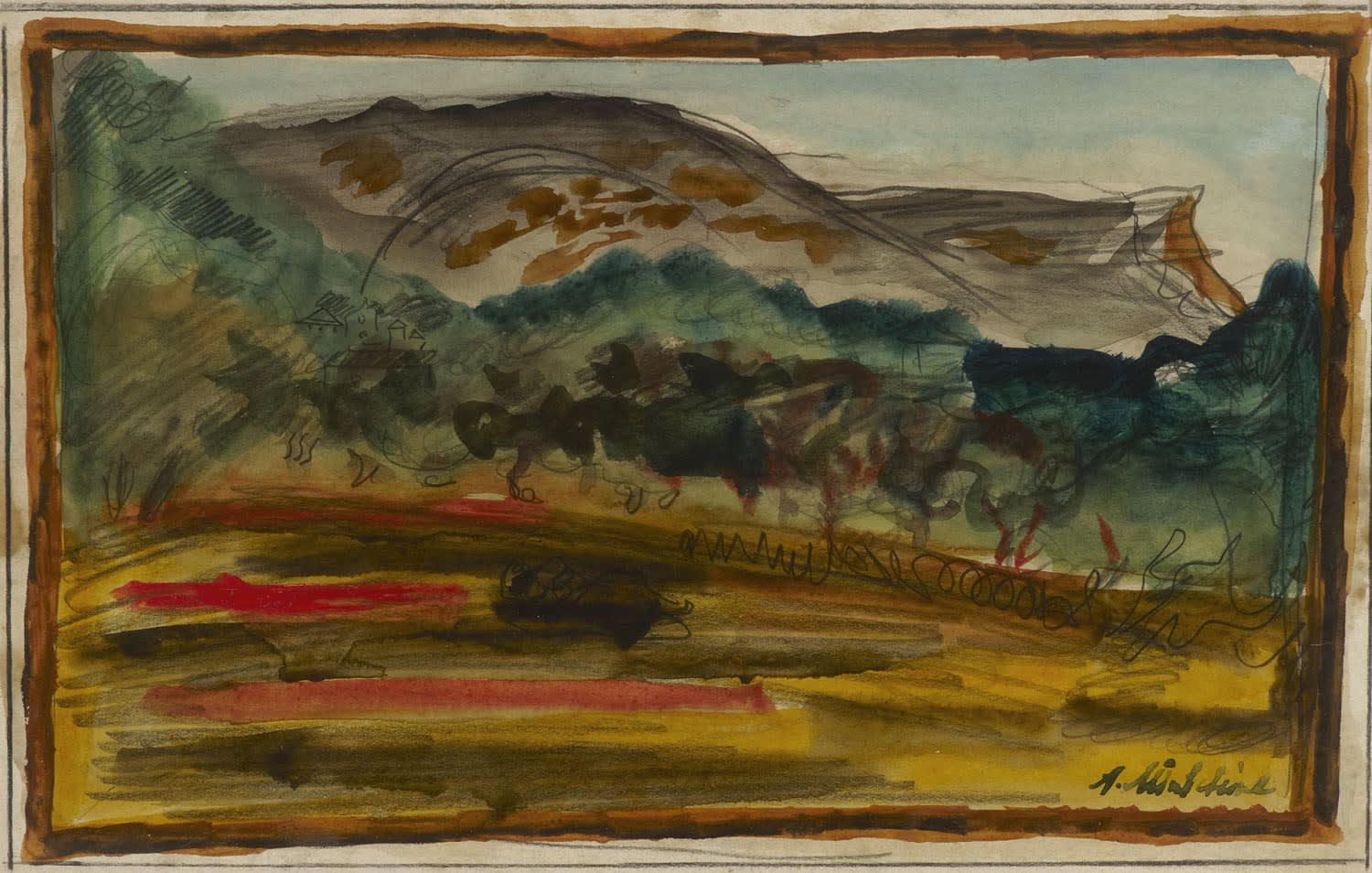 Abraham Mintchine (1898-1931) Landscape n.d. Watercolour and pencil on paper 20 x 31 cm Ben Uri Collection To see and discover more about this artist click here