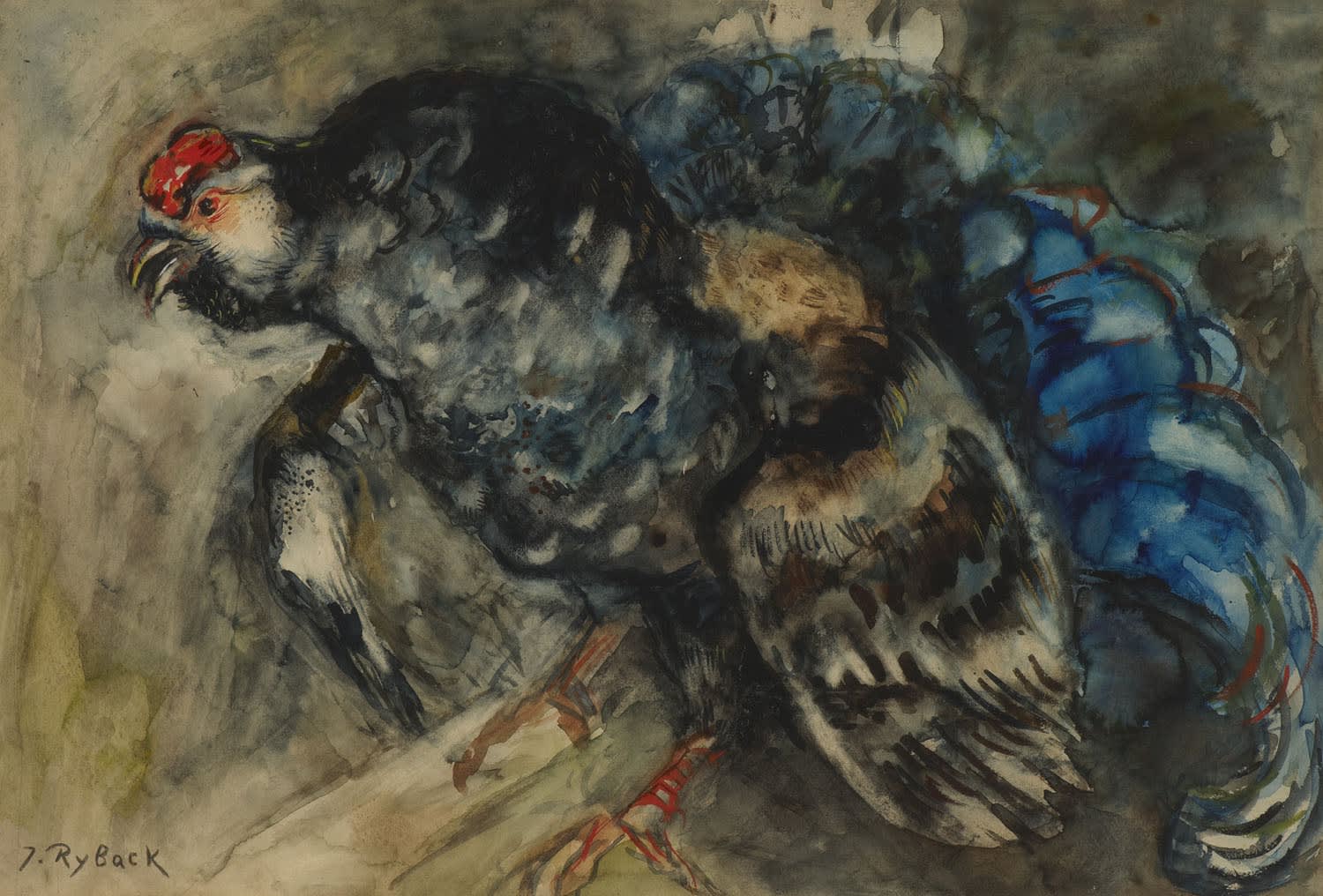 Issachar Ryback (1897-1935) The Cockerel 1920 Watercolour on paper 33.5 x 50 cm Ben Uri Collection To see and discover more about this artist click here